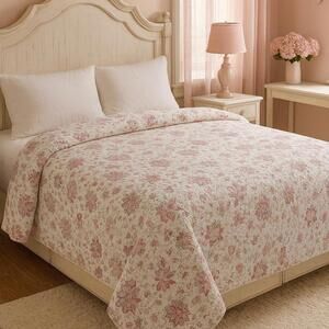 "Blush Meadow" – 86" x 89" Reversible Quilt  #172